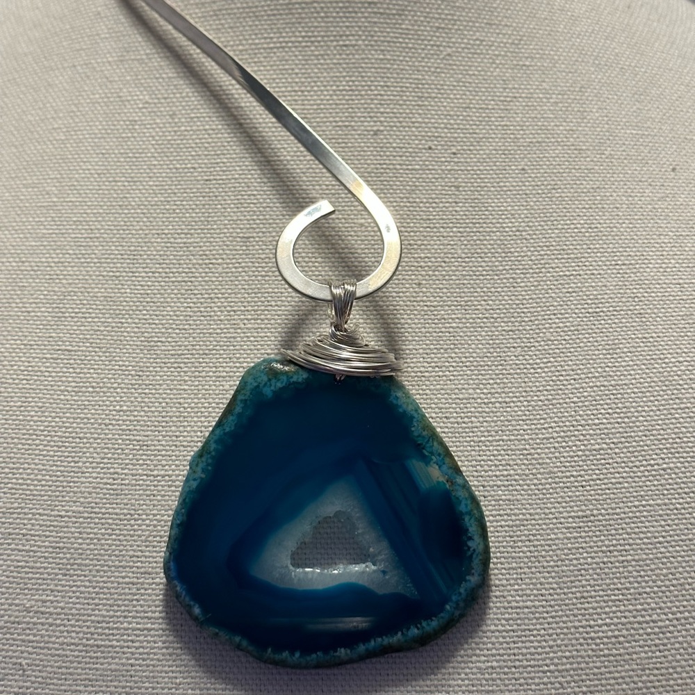 ๐๐๐LynneAnnโs Trinkets Sliced & Blue Agate Wire Wrapped Choker Style - Picture 5 of 5
